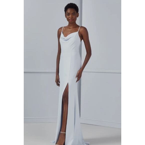 Amsale Tali Cowl Neck Maxi Formal Crepe Bridesmaid Dress Blush Size 14 - Picture 2 of 9